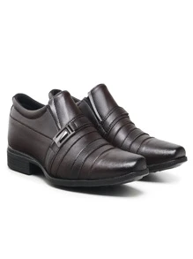 Kit Sapato Masculino Social Elegante Confortável com Relógio Carteira e Cinto - Café - Visão 2