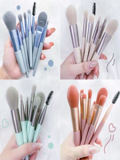 Kit 8 Conjunto De Pincéis De Maquiagem Para Base Corretivo Estojo Transparente Para Viagem