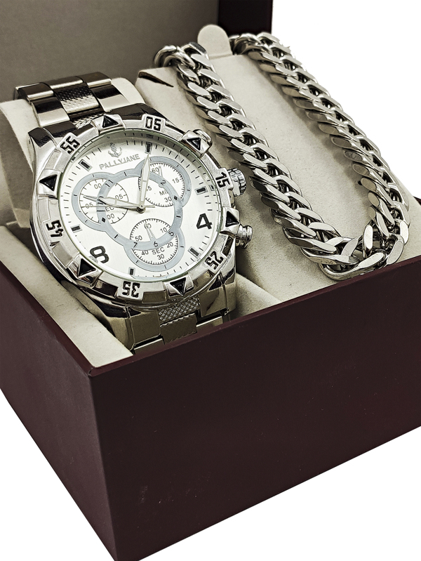 Relógio de Pulso Prateado Masculino Grande Luxuoso + Pulseira Envio Expresso