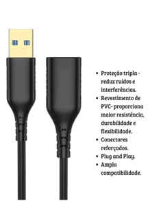 Strong Tools Cabo Extensor Usb 3.0 De 1 Metros Macho Femea - Preto - Visão 4