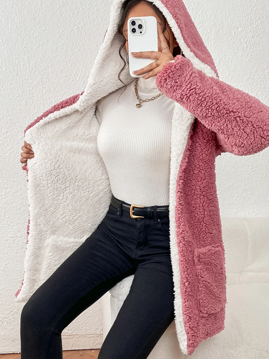 Women Faux Fur Coats - Rosa coral - Ver 1