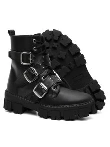 Coturno Rock Punk Gotico Estilo Fivela Sola Alta Tratorada