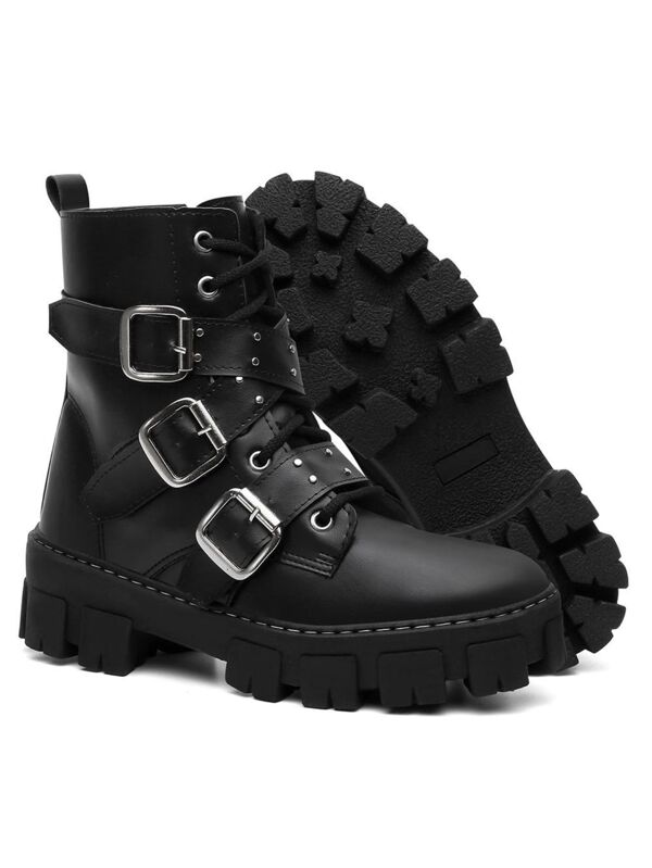 Festa Junina Coturno Rock Punk Gotico Estilo Fivela Sola Alta Tratorada