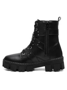 Coturno Rock Punk Gotico Estilo Fivela Sola Alta Tratorada