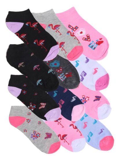 Kit 06 Pares Meia Feminina Estampada Cano Curto Coloridas