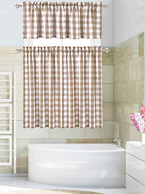 Cafe Curtain 36 Inch, Gingham Plaid Rod Pocket Bathroom Window Curtain