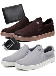 Kit 2 Pares Sapatênis Slip On Masculino Elástico Polo Fran Tênis Iate Casual Com Carteira e Cinto
