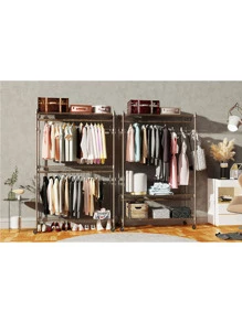 Garment Rack 3 Tiers Heavy Duty Clothes Rack Rolling Free-Standing Clothing Closet Rack Organizer Storage Shelves with 2 Rods/Lockable Wheels/2 Side Hooks - Black - View 3