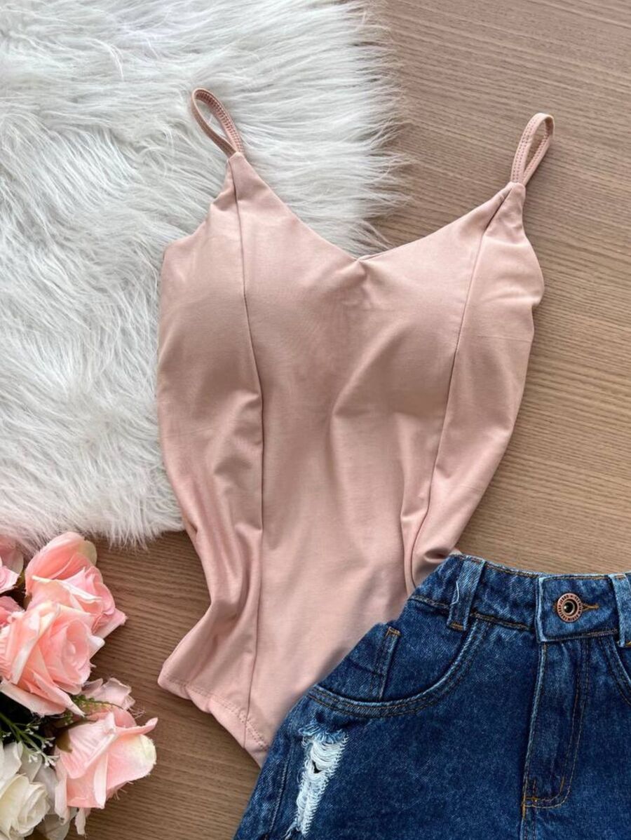 BODY ALÇAS FINAS SIMPLES BASICS MACAÇAO - Bege - Visão 1