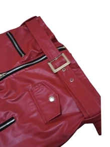 chamarra vinipiel delgada tipo biker para mujer con cierre inclinado - Rojo - Ver 5