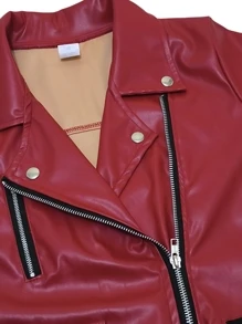 chamarra vinipiel delgada tipo biker para mujer con cierre inclinado - Rojo - Ver 4