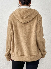 Women Faux Fur Coats - Khaki - View 2