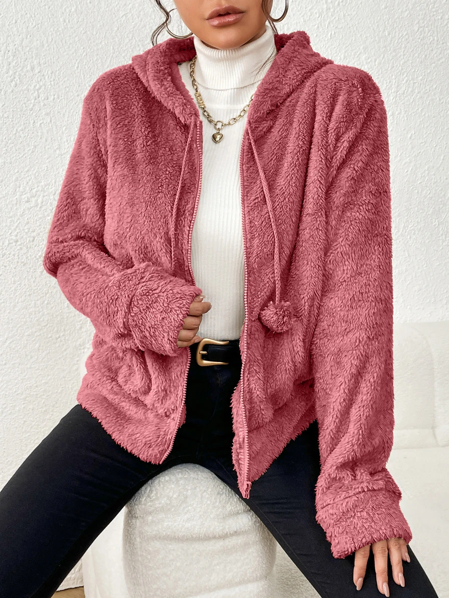 Women Faux Fur Coats - 藕粉色 - 查看 1