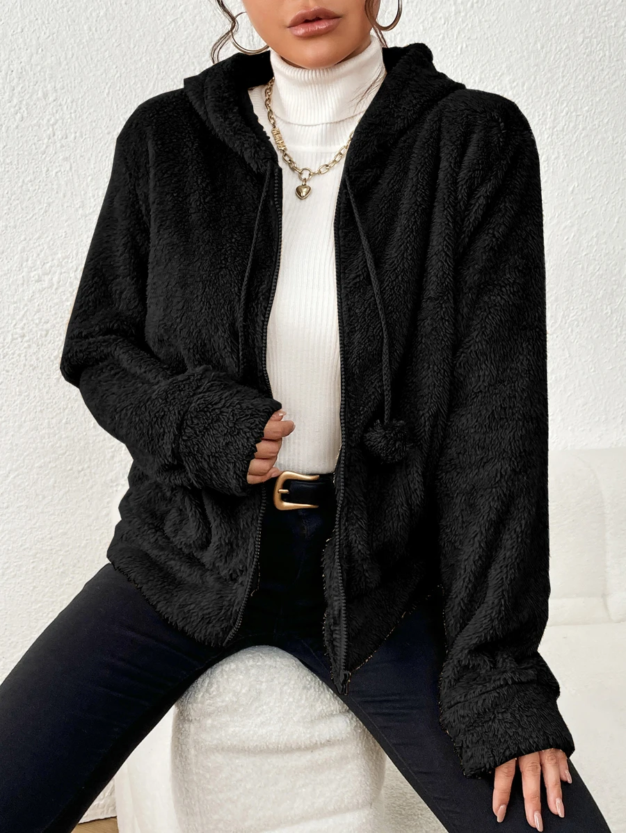 Women Faux Fur Coats - Black - View 1