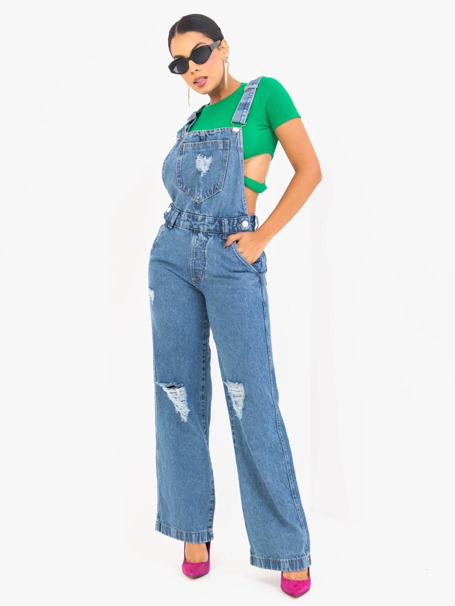 Women Denim Overalls & Jumpsuits - Medium Wash - View 1