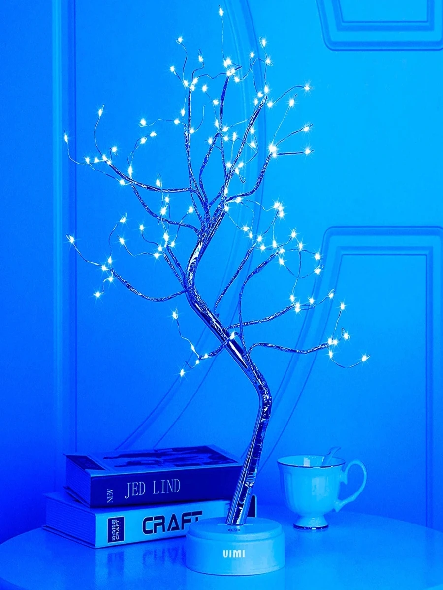 Lampara Diseño Arbol Bonsai Mesa Con 108 Luces Led De Hadas - Azul - Ver 1