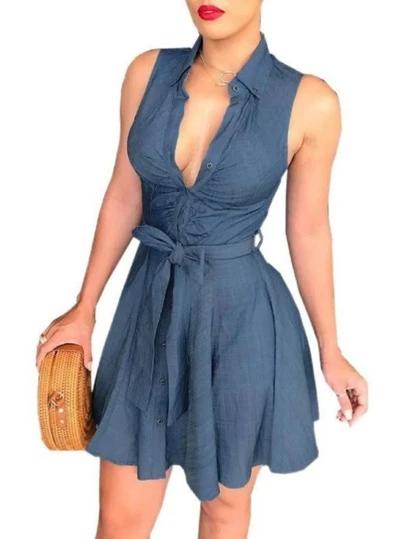 Vestido mezclilla delgada con moño