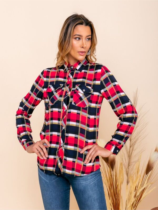 Camisa Xadrez Feminina Manga longa Viscose Quadriculada Festa Junina