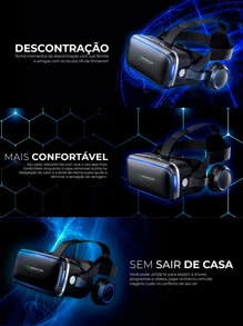 Óculos VR Box Realidade Virtual Para Celular 3d Gamer Android / Ios e Windows - Preto - Visão 3