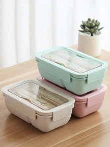 1100ml lonchera de microondas escolar infantil respetuosa con el medio ambiente sin BPA caja de almuerzo de paja de trigo contenedor de alimentos de plástico de cocina lonchera - Rosa - Ver 1