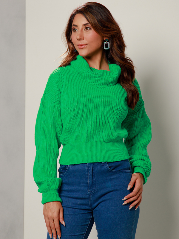 Blusa sueter tricot manga longa gola boba moda inverno