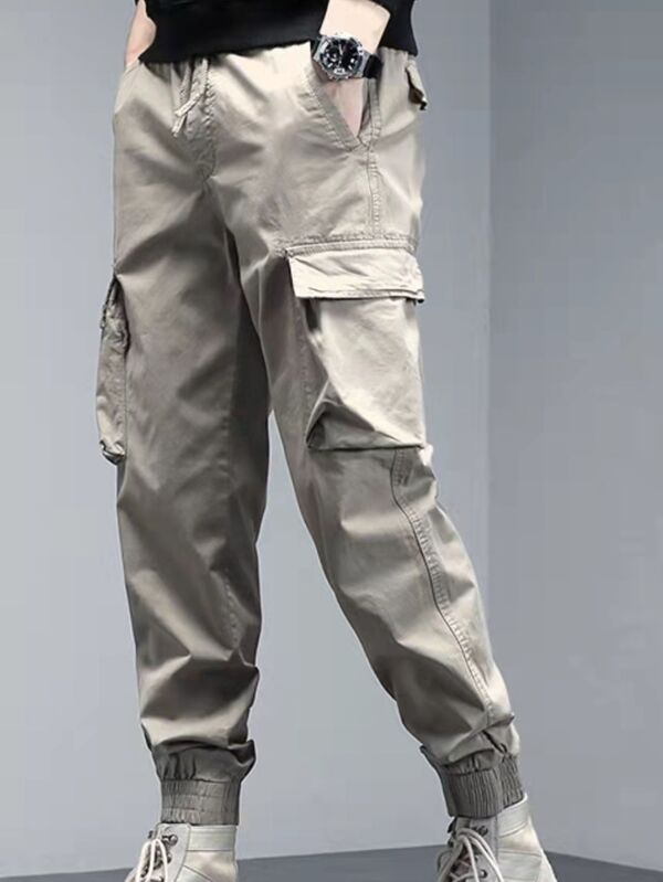 Calça Cargo Masculina Bege Sarja Punho Elastico Envio
