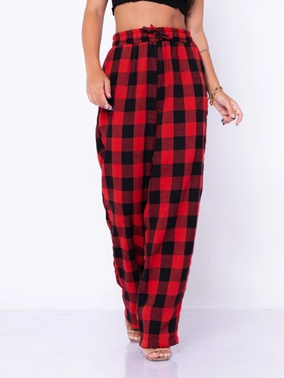Calça Pantalona Feminina Xadrez Flanelada, Conforto e Estilo Modelagem Solta Ideal para Looks Casuais Trabalho Passeios Produções Sofisticadas