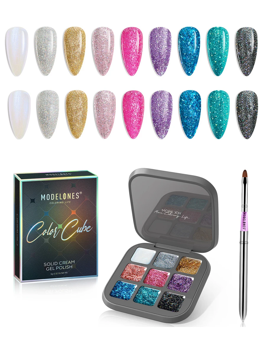 Modelones 9 Shades Solid Cream Gel Polish Color Cube - Sparkle Party - Multicolor - View 1