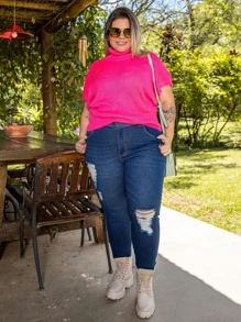 Imagine Jeans Plus Size Denim Shorts - 深色水洗藍 - 查看 5