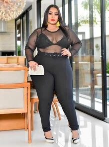 Plus Size Pants - 黑色 - 查看 4