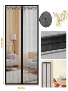 Magnetic Mesh Curtain Hands-free Fly Mesh Door Curtain - Black - View 1