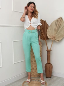 Women Suit Pants - 薄荷綠 - 查看 3