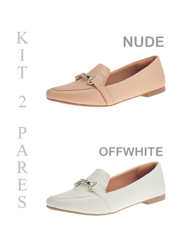 Sapatilha Mocassim Rasteira Kit 2 Pares Sapato Sapatilha Bico Quadrado 160