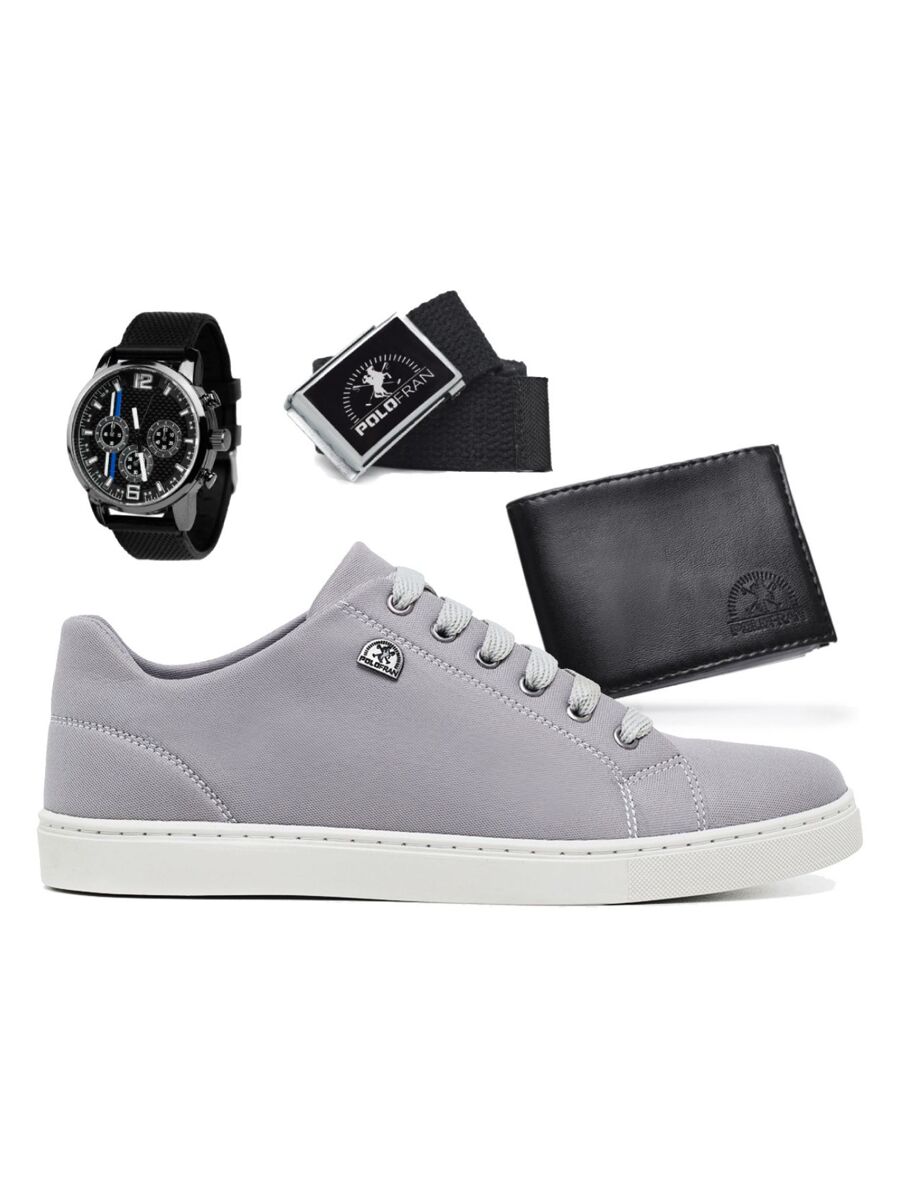 Kit Tênis Polo Fran Sapatênis Casual Básico Com Carteira Cinto e Relógio