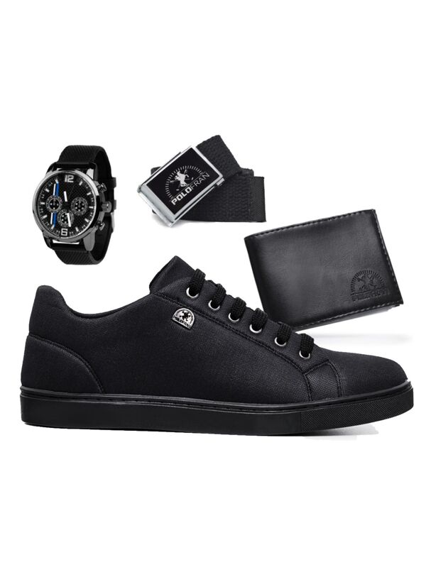 Kit Tênis Polo Fran Sapatênis Casual Básico Com Carteira Cinto e Relógio