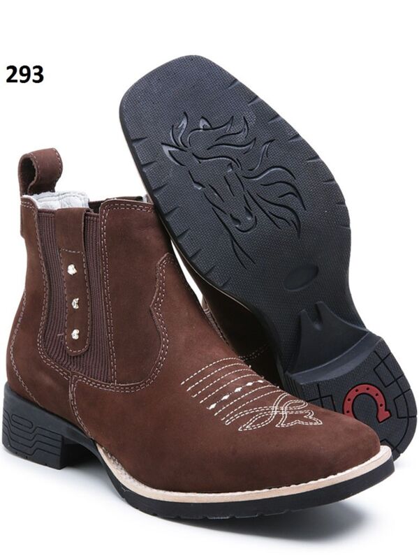 Bota Botina Feminina Montaria Texana 100% Couro Legitimo Bordado Bege Cano Baixo Moda Confortável