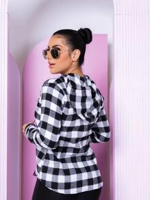 camisa xadrez blusa feminina  franelado com capuz modinha