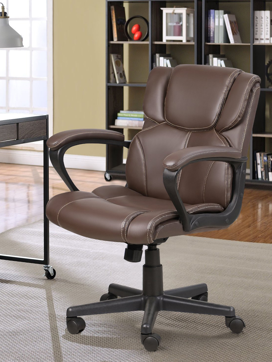 1pc Mid Back Executive Office Swivel Computer Task Armrests Ergonomic LeatherPadded Desk Chair