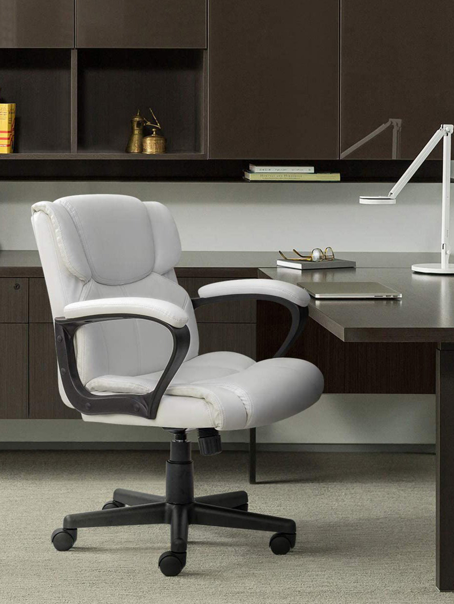 1pc Mid Back Executive Office Swivel Computer Task Armrests Ergonomic LeatherPadded Desk Chair
