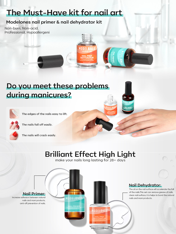 Modelones Gel Nail Polish Primer Set, Acid Free Natural Nail Prep