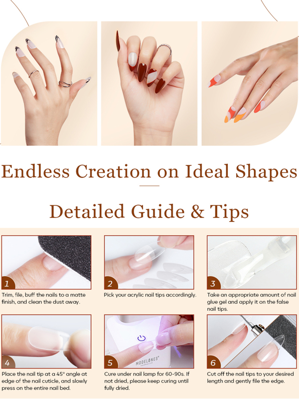 Modelones Medium Almond Nail Tips 500Pcs Preshaped Half Matte Full