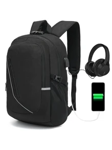 Mochila Impermeable, Mochila para portátil Hombre Mujer Mochila Aire Libre paracon bloqueo y con USB Puerto - Negro - Ver 1