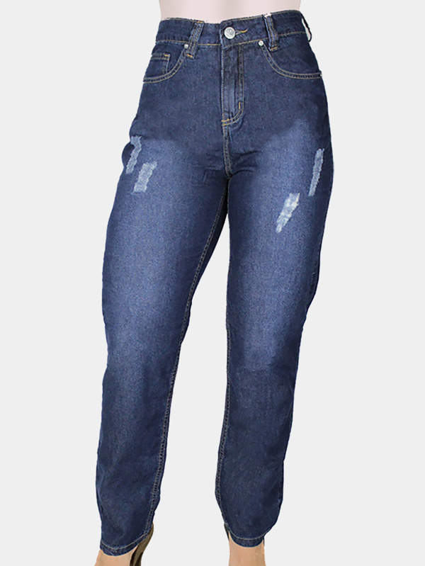 Calça Jeans R7Jeans Feminina Mom 100% Algodão Stone Used Puído