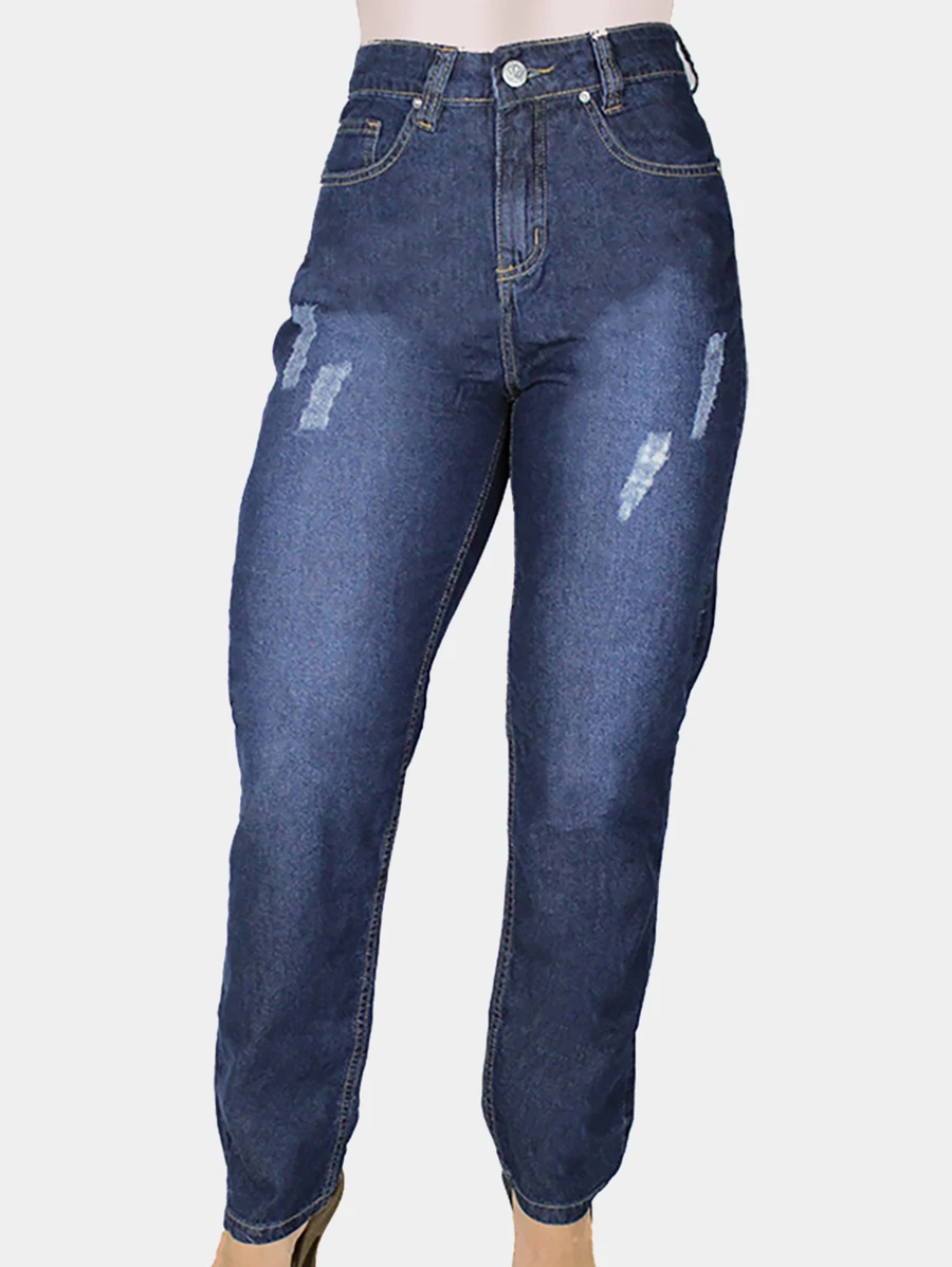 Calça Jeans R7Jeans Feminina Mom 100% Algodão Stone Used Puído