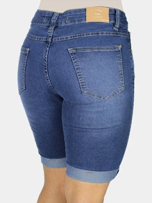 Bermuda Jeans R7Jeans Feminina Ciclista Sky Used Pin Bigode