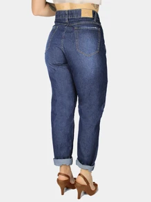 Calça Jeans R7Jeans Feminina Mom 100% Algodão Stone Used Puído