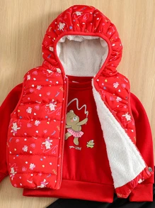 Pants 3 Piezas Chaleco con Forro Polar Sudadera y Jogger para Niña 1-5 Años - Rojo - Ver 2