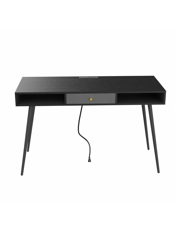 Mid Century Desk with USB Ports and Power Outlet, Modern Writing Study