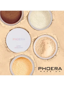 PHOERA Textura sedosa Polvo facial suelto profesional,Super Natural Polvo Compacto Matte - 03 Banana - Ver 5