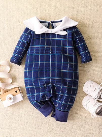 1 pieza Body a cuadros para recién nacidos, de manga larga y pernera larga, , adecuado para recién nacidos y niños pequeños, para todas las estaciones